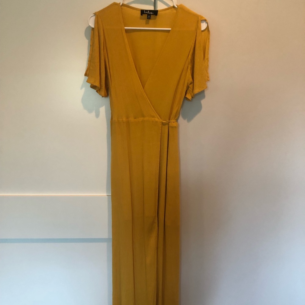 Mustard XS Lulus Wrap Maxi Dress